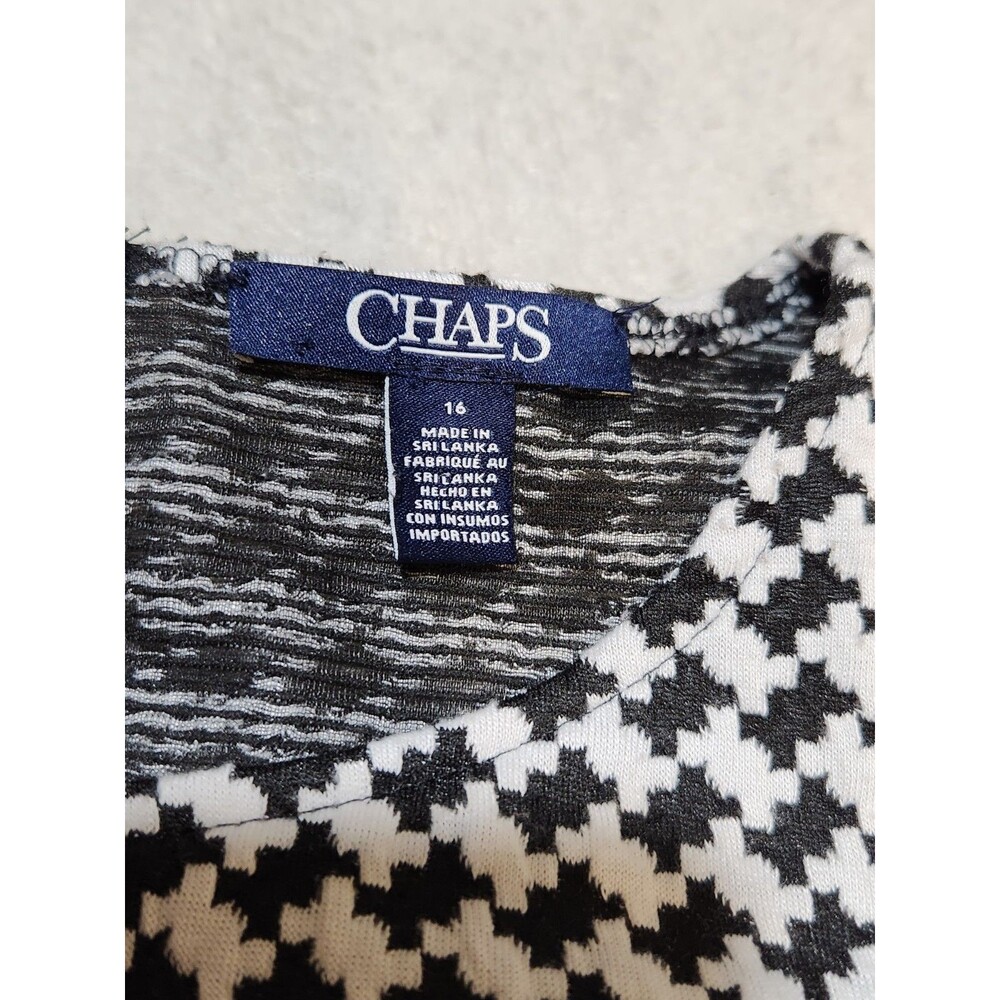 Chaps Houndstooth Herringbone Fit & Flare Dress Women's 16 Black and White EUC - Picture 2 of 9